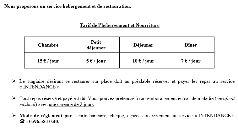 tarif internat et restauration